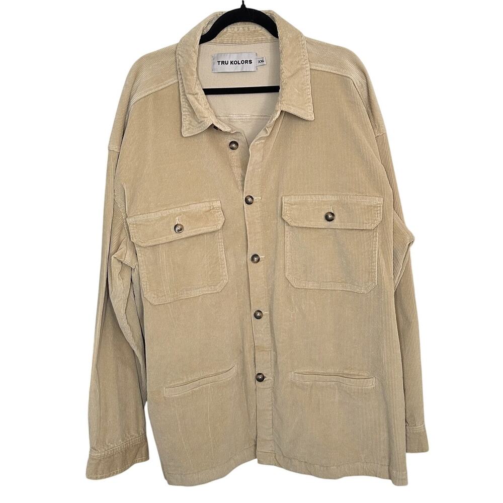 Tru Kolors Men's Tan Corduroy Button Down Collared Shirt Size XXL‎